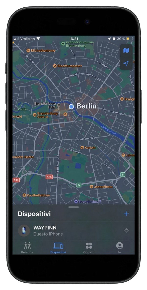 Configurazione di WAYYPINN in Apple Dov’è, schermata in italiano